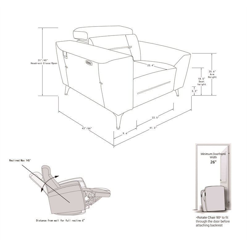 Titan Furnishings Italian Leather Chair with Power Recliner in Beige