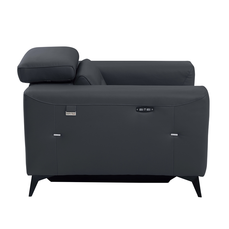 Titan Furnishings Italian Leather Chair with Power Recliner in Dark Gray
