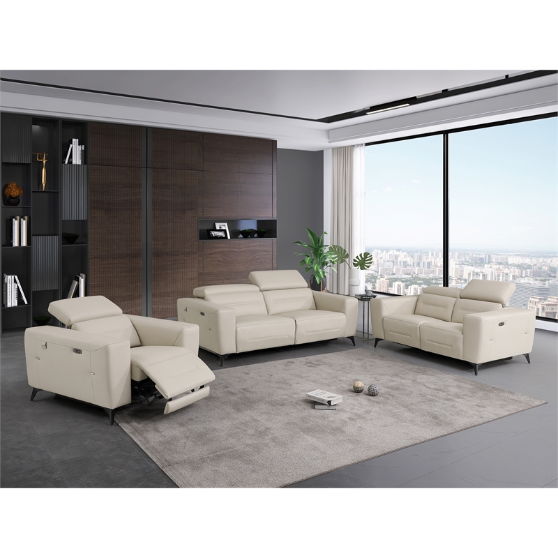 Titan Furnishings Italian Leather Sofa Set with Power Recliner in Beige