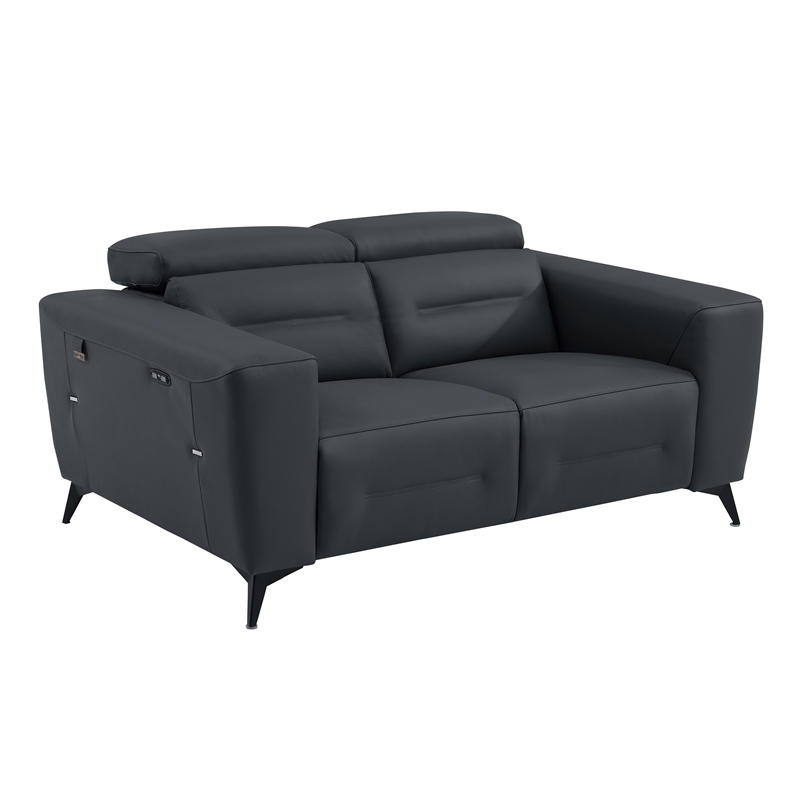 Titan Furnishings Italian Leather Sofa Set with Power Recliner in Dark Gray