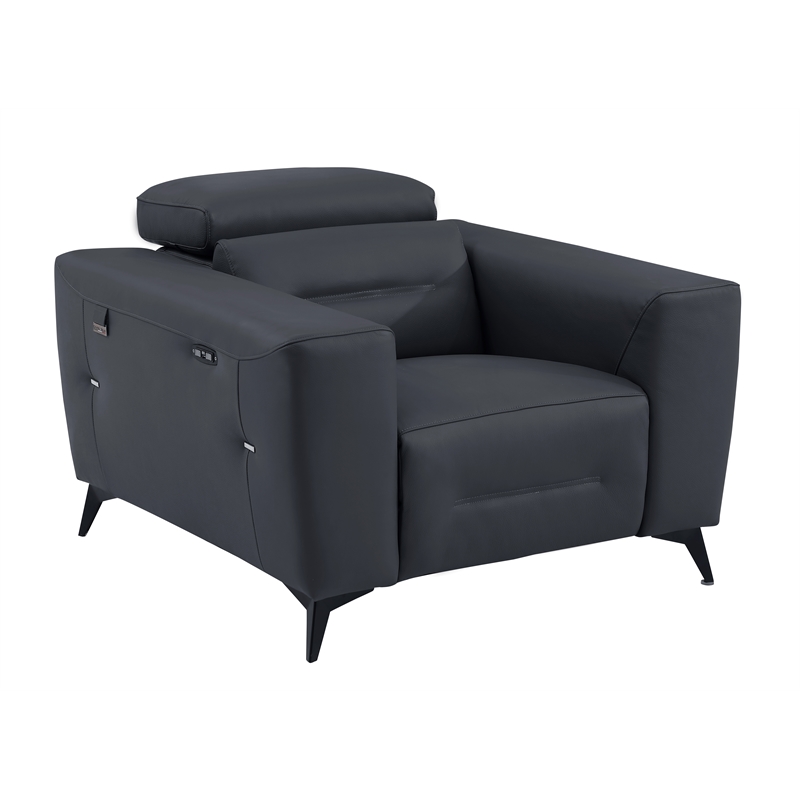 Titan Furnishings Italian Leather Sofa Set with Power Recliner in Dark Gray