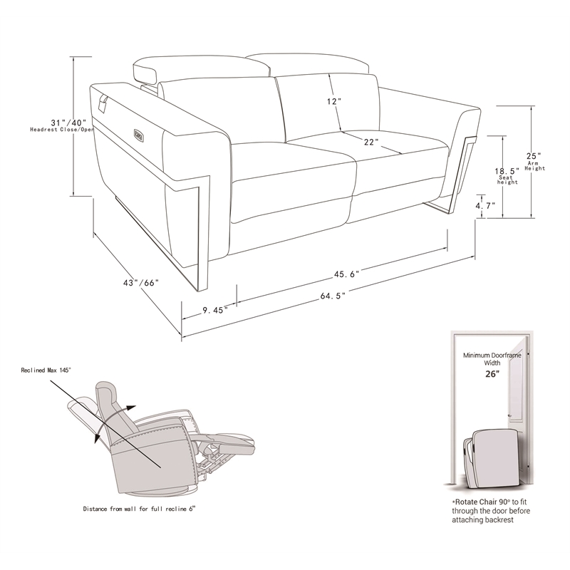 Titan Furnishings Italian Sofa and Loveseat with Power Recliner in White