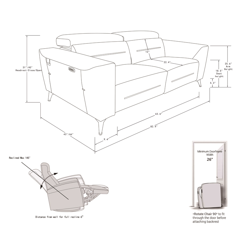 Titan Furnishings Italian Leather Sofa Set with Power Recliner in White