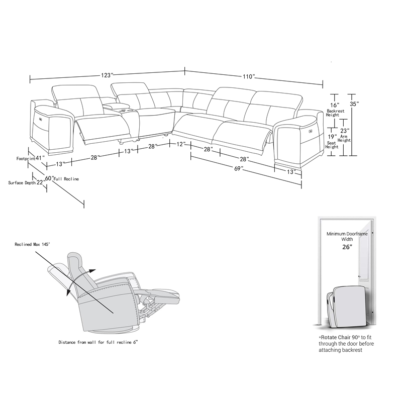 Titan Furnishings 6-Piece 1 Console 3-Power Reclining Italian Leather Sectional