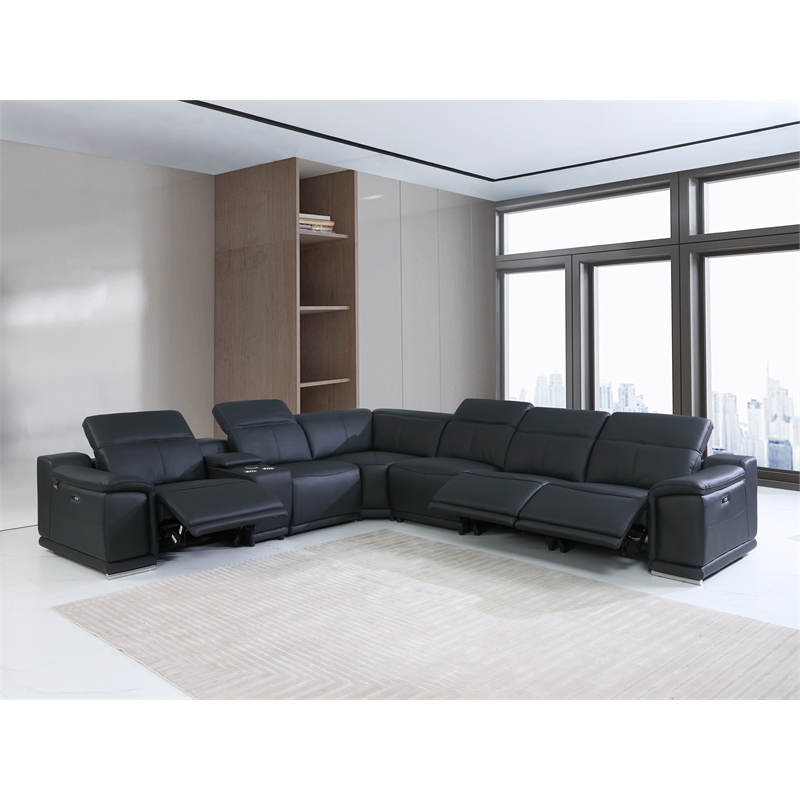 Titan Furnishings 7-Piece 1 Console 3-Power Reclining Italian Leather Sectional
