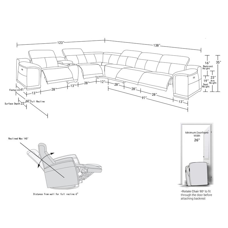 Titan Furnishings 7-Piece 1 Console 3-Power Reclining Italian Leather Sectional