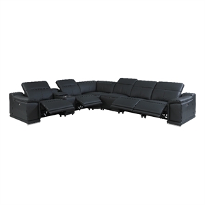 titan 7pc console/4-power recline italian leather sectional