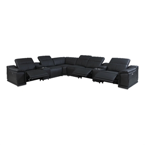 titan 8pc console/3-power recline italian leather sectional