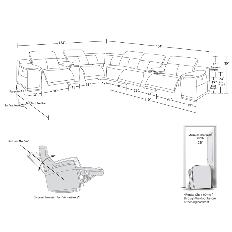 Titan Furnishings 8-Piece 1 Console 4-Power Reclining Italian Leather Sectional