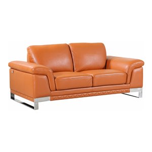 titan furnishings modern genuine italian leather loveseat in camel orange