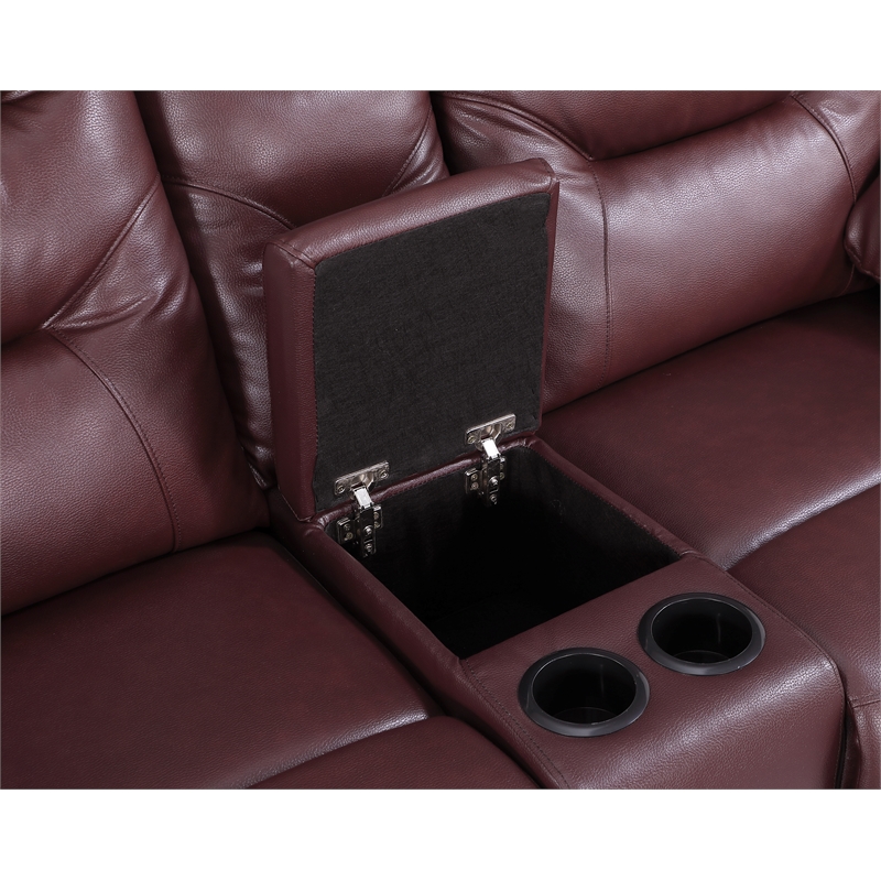 Titan Furnishings 2-Piece Leather Sofa with Console Loveseat in Burgundy Red