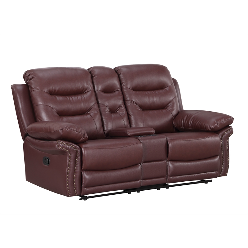 Titan Furnishings 2-Piece Leather Sofa with Console Loveseat in Burgundy Red