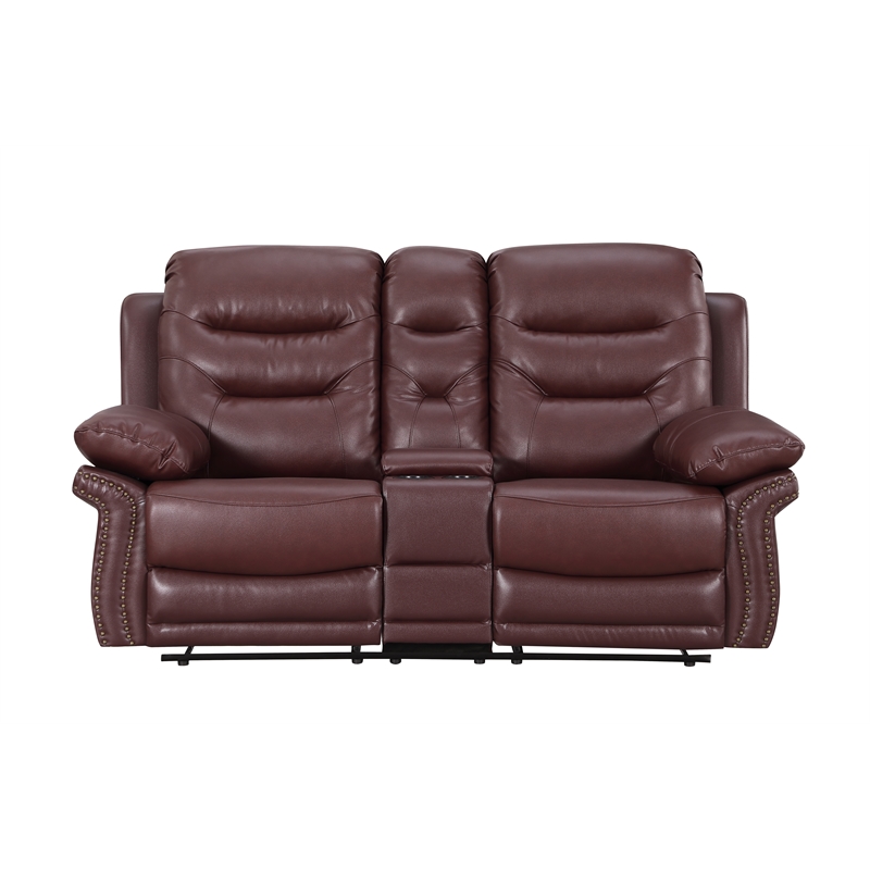 Titan Furnishings 2-Piece Leather Sofa with Console Loveseat in Burgundy Red