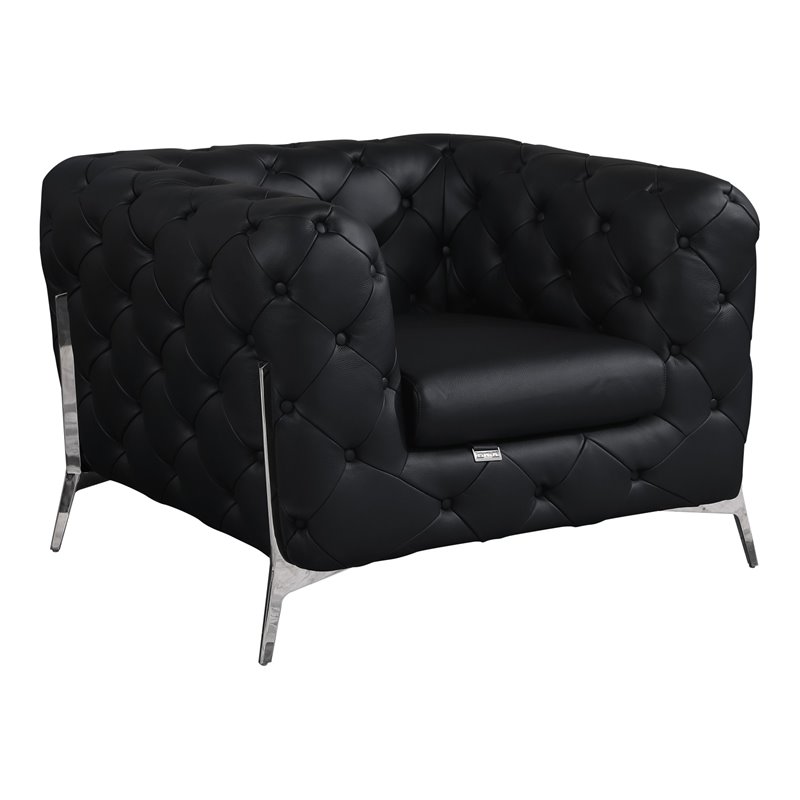 Titan Furnishings Modern Genuine Italian Leather Upholstered Chair in Black