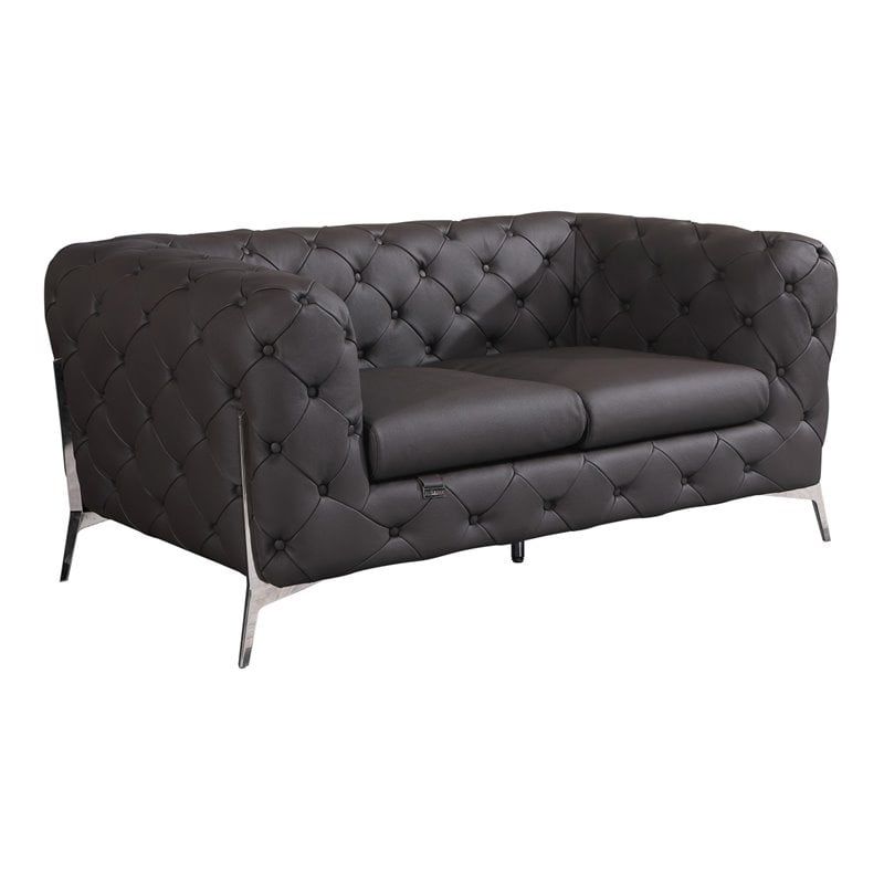 Titan Furnishings Modern Genuine Italian Leather Upholstered Loveseat in Brown