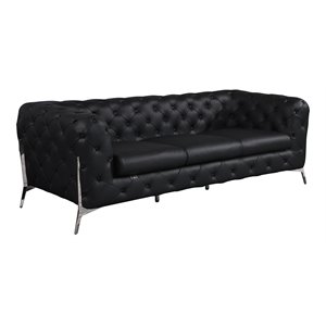 Titan Furnishings Modern Genuine Italian Leather Upholstered Sofa in Black
