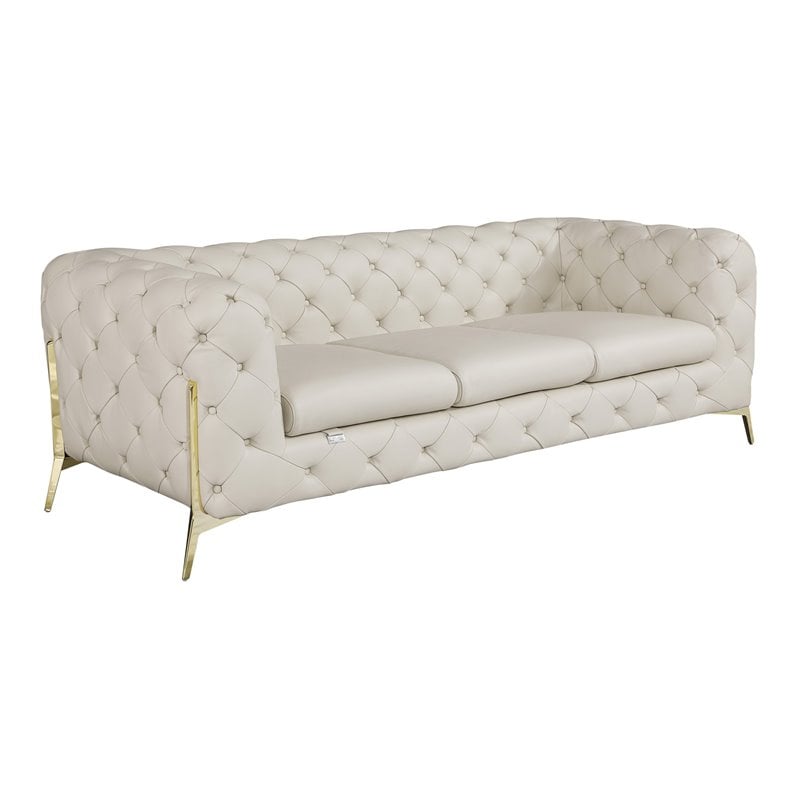 Titan Furnishings Modern Genuine Italian Leather Upholstered Sofa in Beige/Cream