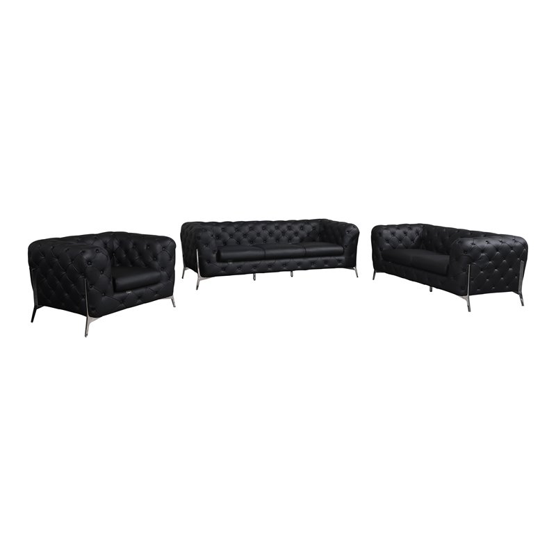 Titan Furnishings 3-Piece Genuine Italian Leather Upholstered Sofa Set in Black