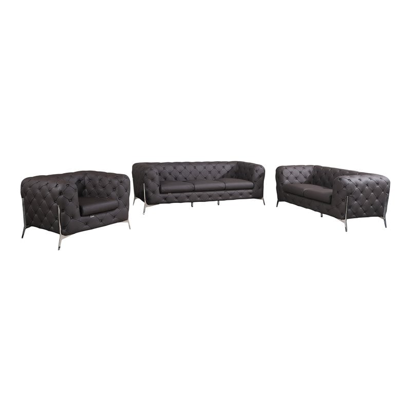 Titan Furnishings 3-Piece Genuine Italian Leather Upholstered Sofa Set in Brown