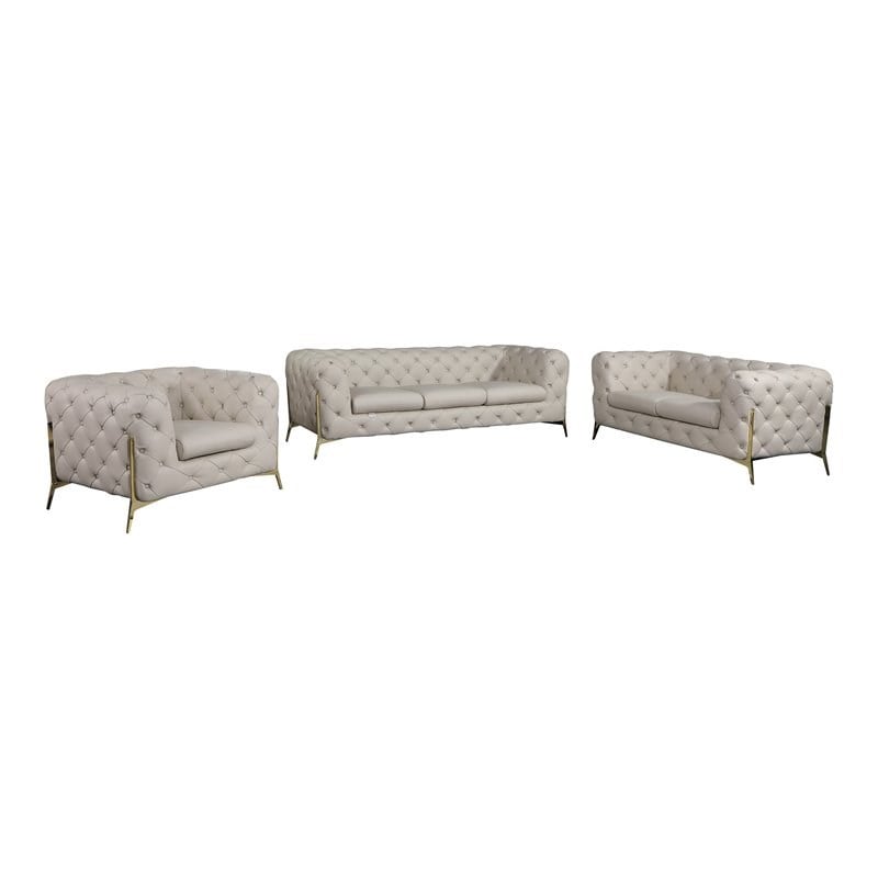 Titan Furnishings 3-Piece Genuine Italian Leather Upholstered Sofa Set in Beige