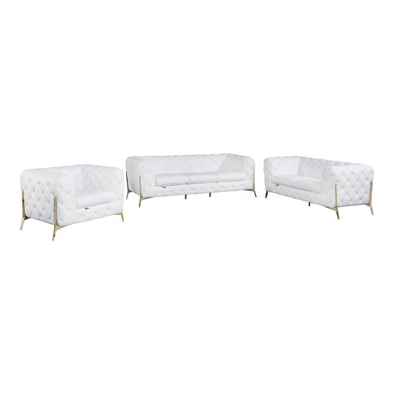 Titan Furnishings 3-Piece Genuine Italian Leather Upholstered Sofa Set in White