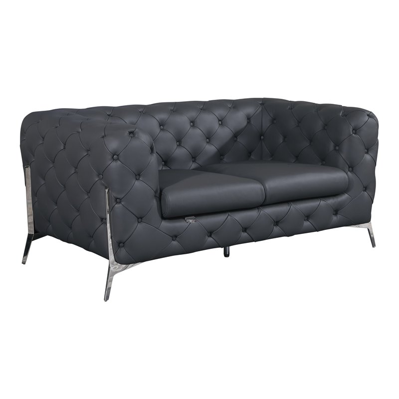 Titan Furnishings Modern Genuine Italian Leather Upholstered Loveseat in Gray
