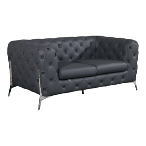 Titan Furnishings Modern Genuine Italian Leather Upholstered Loveseat in Gray