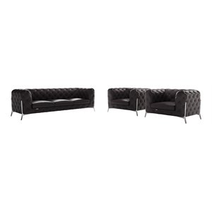 Titan Furnishings 3-Piece Genuine Italian Leather Sofa & 2 Chairs Set in Gray