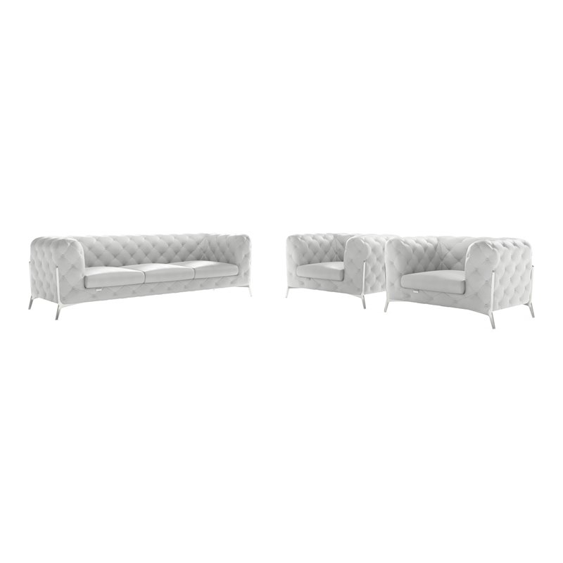 Titan Furnishings 3-Piece Genuine Italian Leather Sofa & 2 Chairs Set in White