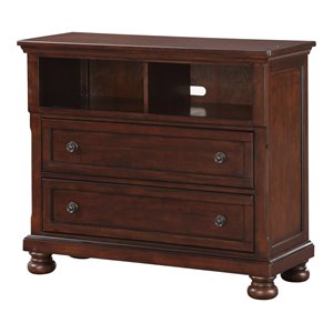 avalon furniture sophia traditional rubber wood & poplar media chest in cherry