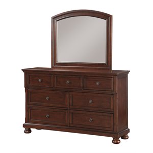 avalon furniture sophia rubber wood & cherry veneer dresser and mirror in cherry