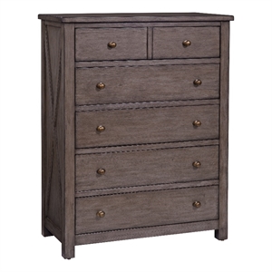 avalon furniture 6-drawer farmhouse solid wood chest in light gray