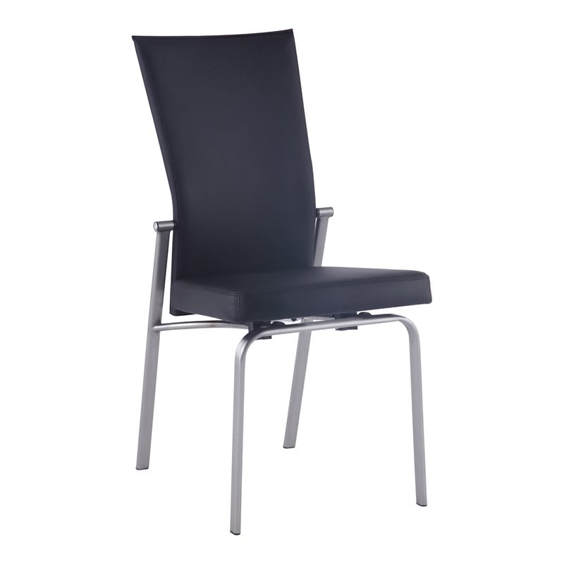Milan Monique Motion-Back Faux Leather Side Chair in Black (Set of 2)