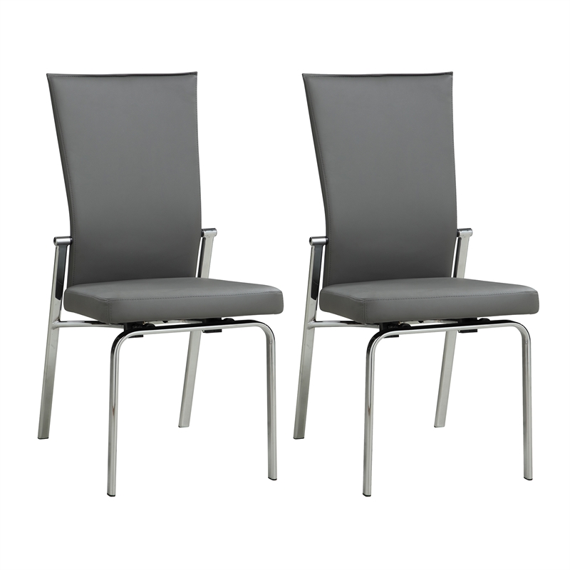 Milan Monique Motion-Back Steel/PU Side Chair in Gray (Set of 2)