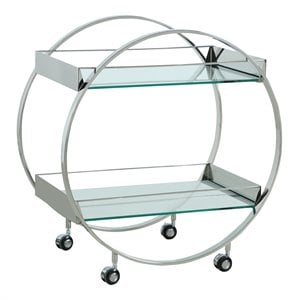 milan contemporary circular tea cart with glass shelves in clear