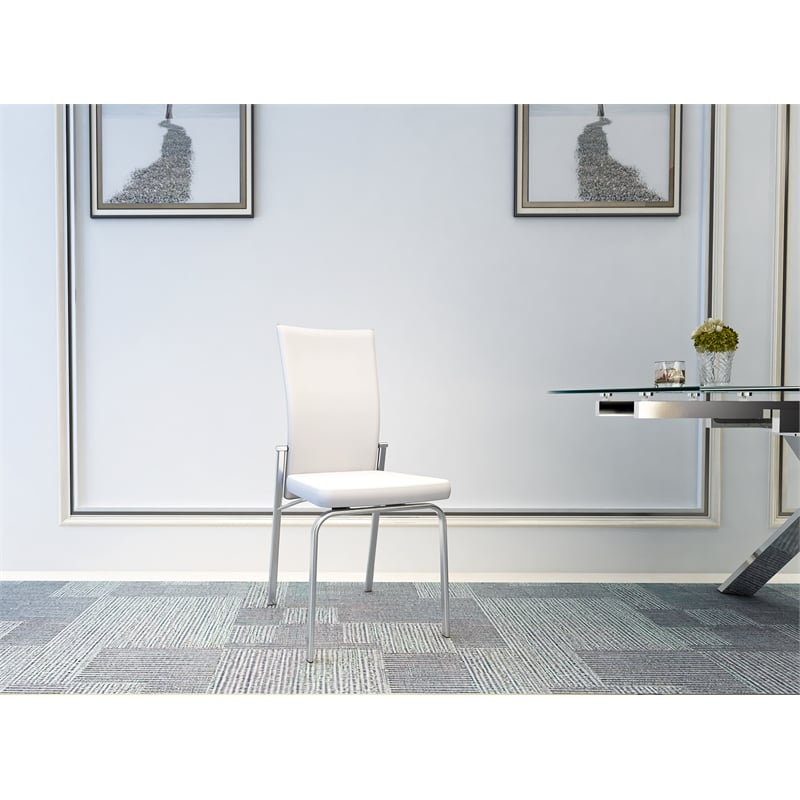 Milan Monique Motion-Back Faux Leather Side Chair in White (Set of 2)