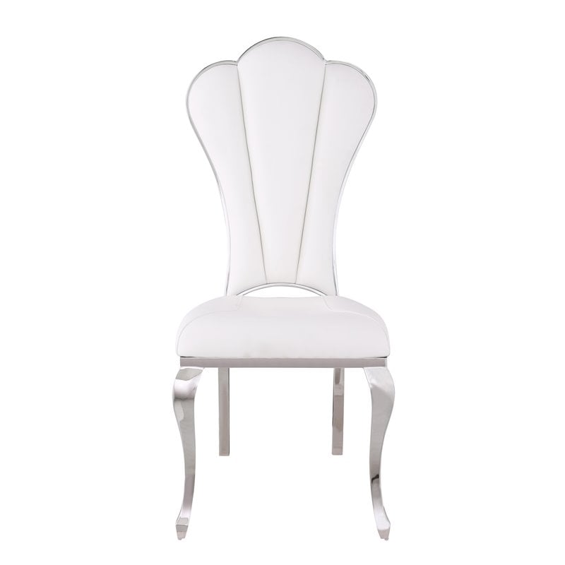 Milan Remi Shell-Back Faux Leather Side Chair in White (Set of 2)