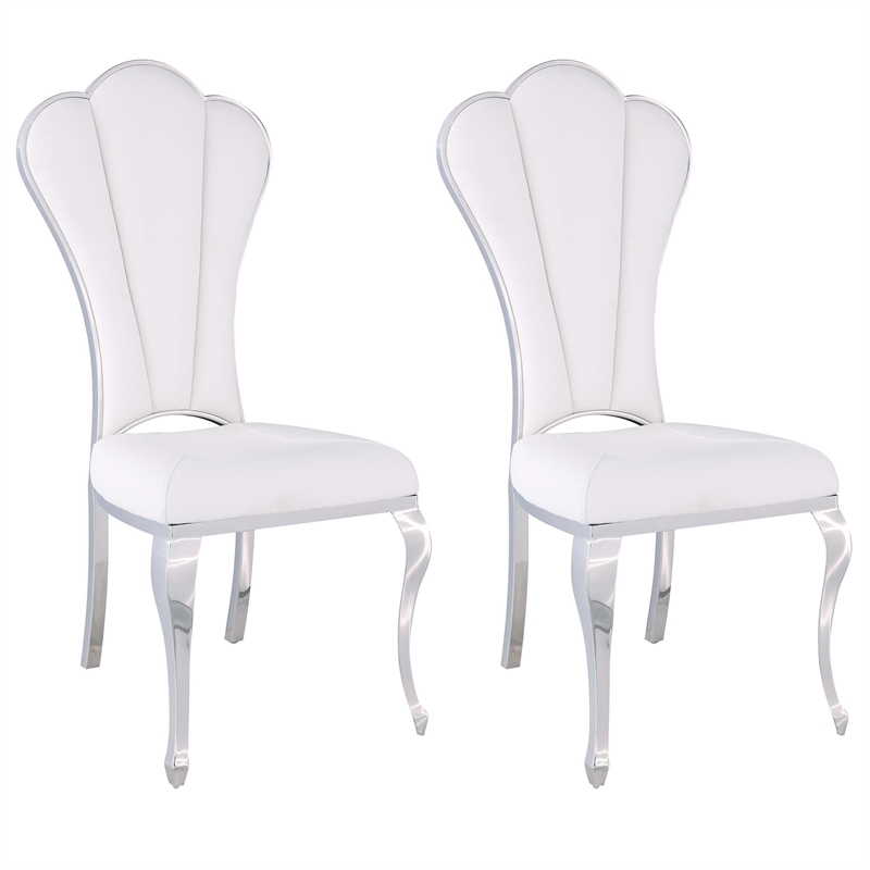 Milan Remi Shell-Back Faux Leather Side Chair in White (Set of 2)