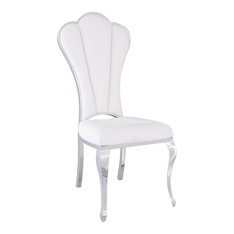 Milan Remi Shell-Back Faux Leather Side Chair in White (Set of 2)