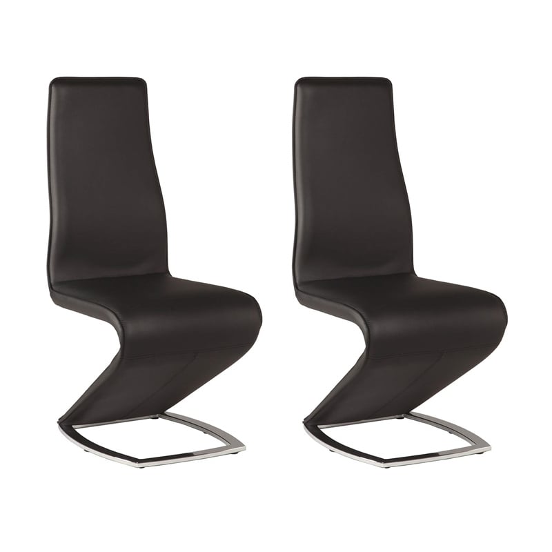 Milan Tatiana Z-Shaped Modern Faux Leather Chair in Black (Set of 2)