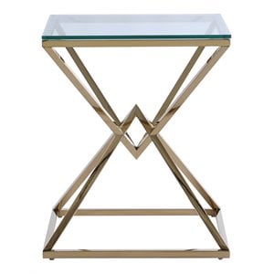 Milan 19.69&quot Contemporary Glass Lamp Table in Clear/Gold Plated