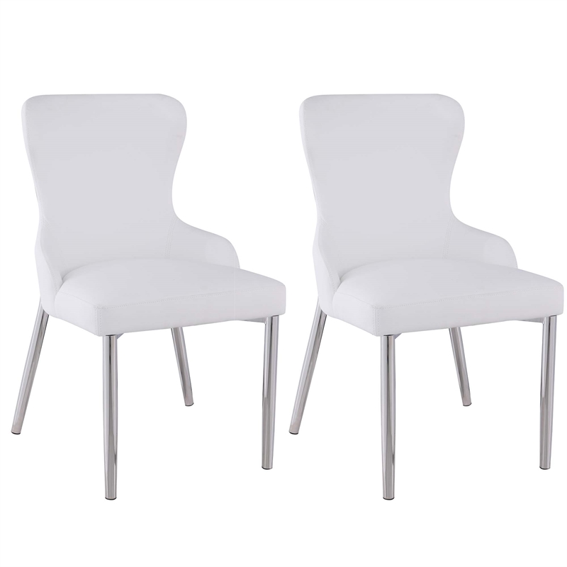 Milan Ema Contemporary Wing-Back Chair in White Faux Leather (Set of 2)