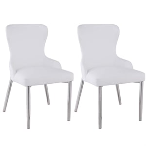 Milan Ema Contemporary Wing-Back Chair in White Faux Leather (Set of 2)