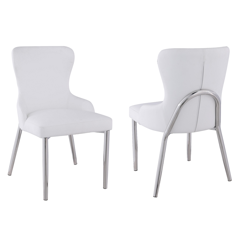 Milan Ema Contemporary Wing-Back Chair in White Faux Leather (Set of 2)