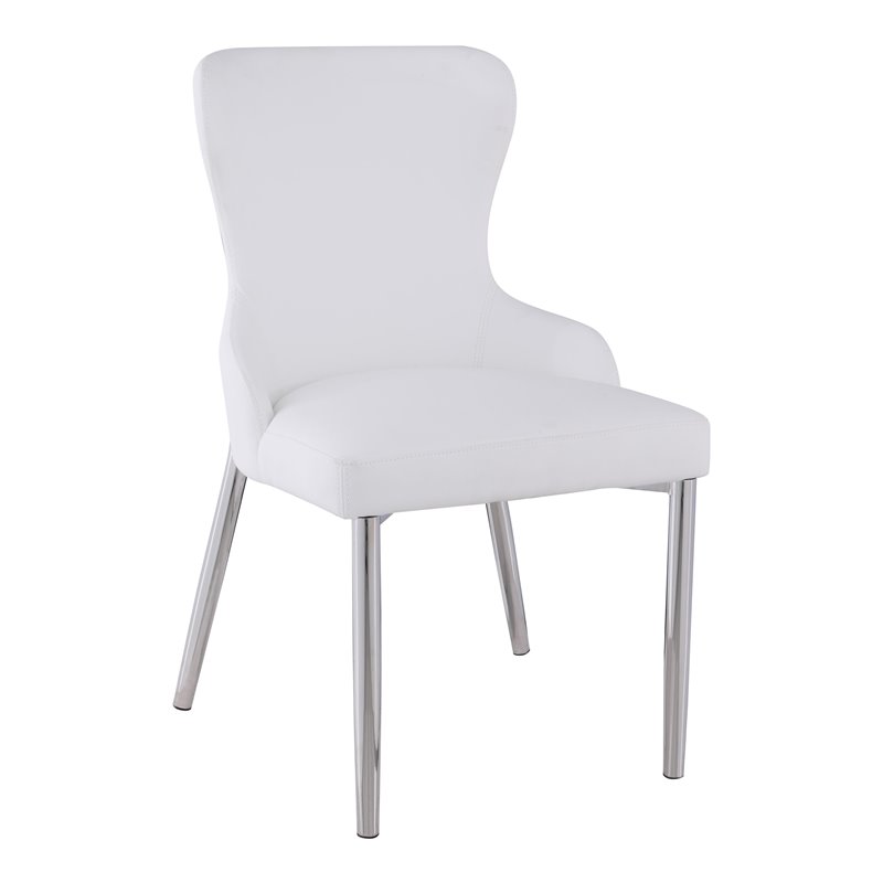 Milan Ema Contemporary Wing-Back Chair in White Faux Leather (Set of 2)