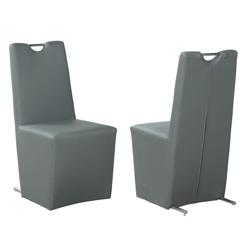 Milan Eva Handle-Back Faux Leather Side Chair in Gray (Set of 2)