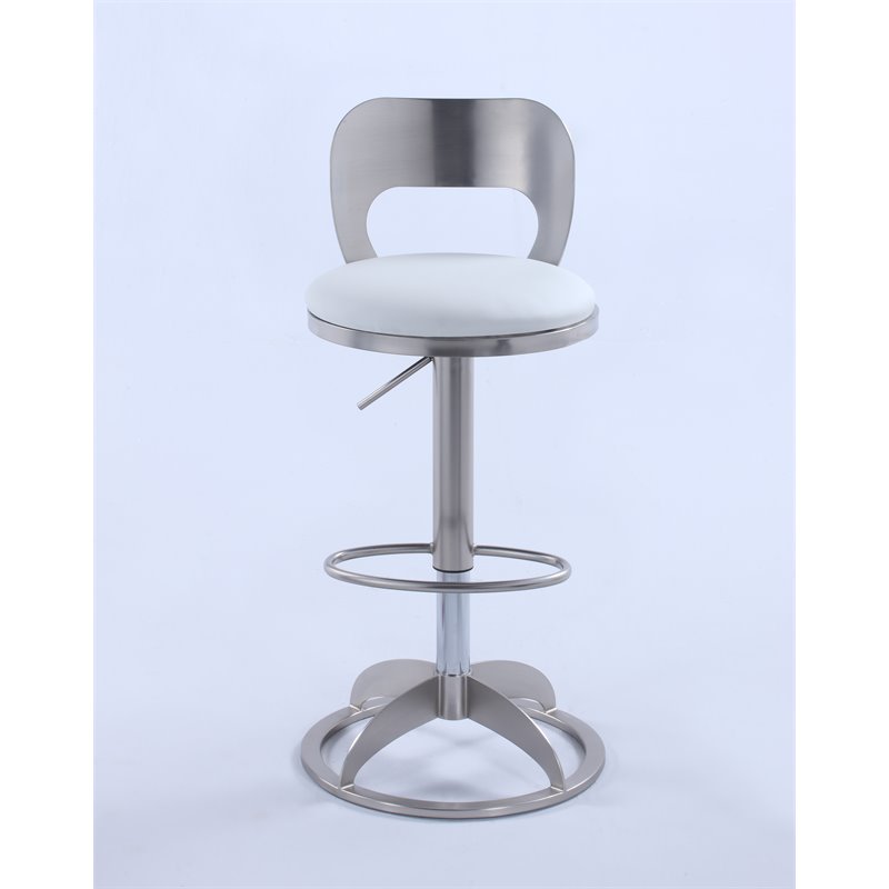 Milan Mei Oval Metal-Back Faux Leather Adjustable Height Stool in White