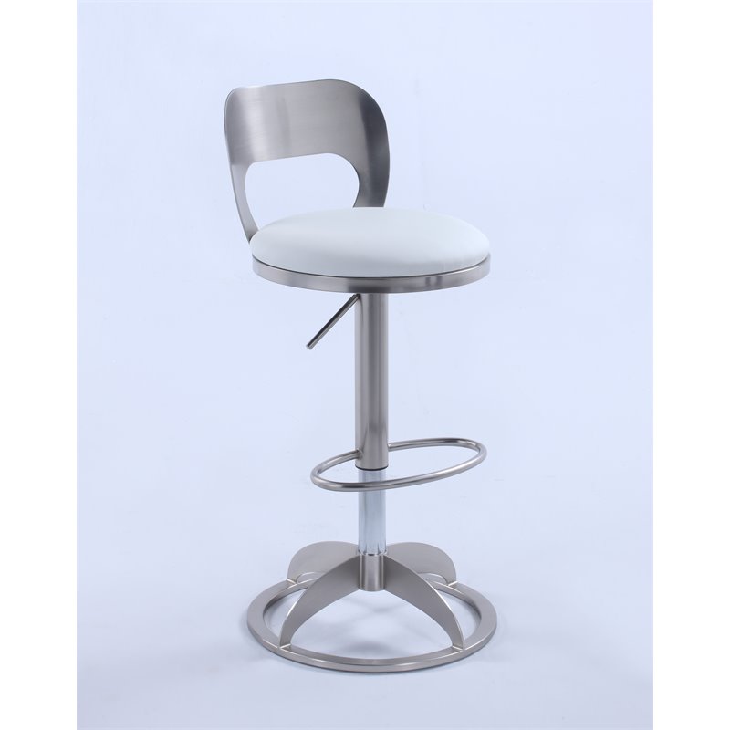 Milan Mei Oval Metal-Back Faux Leather Adjustable Height Stool in White