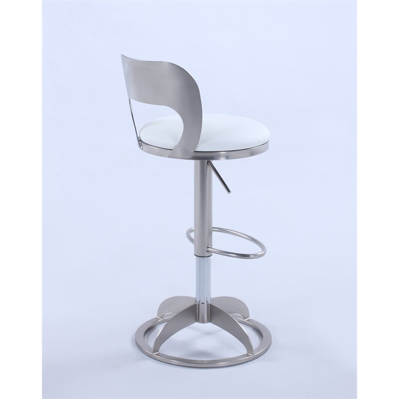 Milan Mei Oval Metal-Back Faux Leather Adjustable Height Stool in White