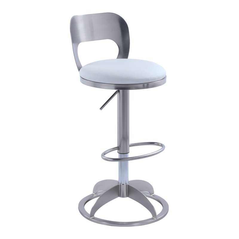 Milan Mei Oval Metal-Back Faux Leather Adjustable Height Stool in White